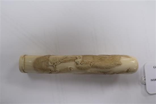 A Japanese ivory cane handle